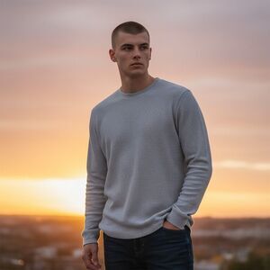 Member's Mark Double Knit Crew Neck Long Sleeve Relaxed Fit Gray Mens Medium NWT